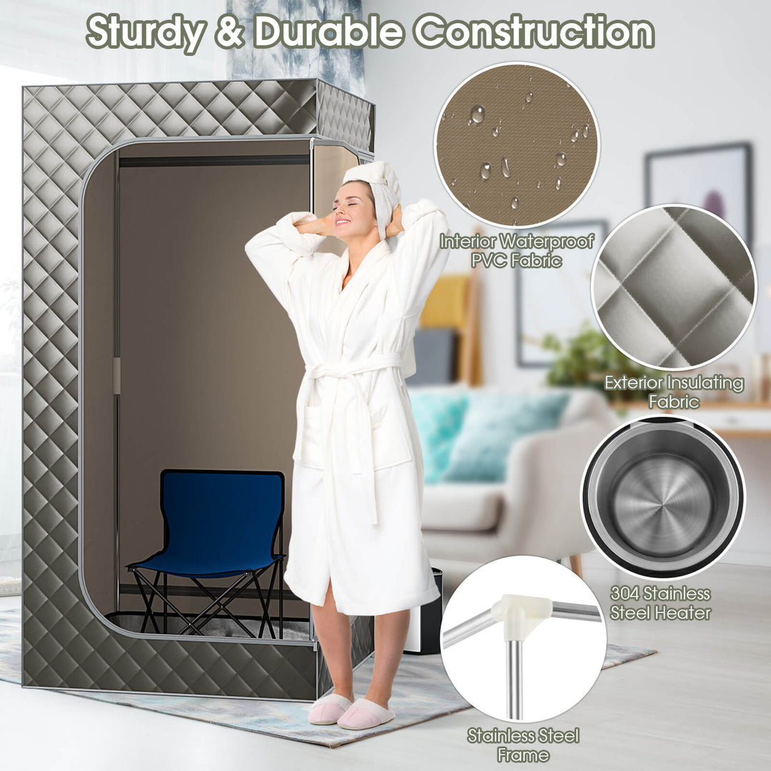 Costway - Portable Steam Sauna for Home Full Body Sauna Box with 3L Steam Generator - Gray_6