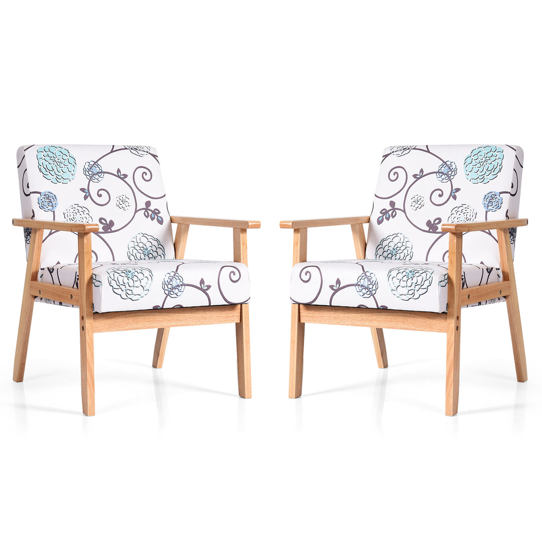 Costway - Accent Armchair Upholstered Chair Home Office with Wooden Frame (2pc) - White_4