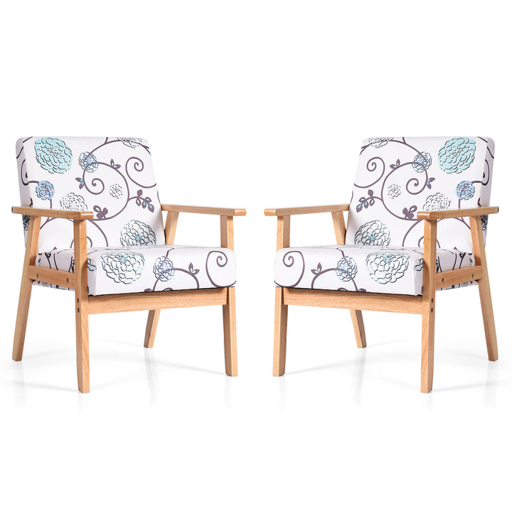 Costway - Accent Armchair Upholstered Chair Home Office with Wooden Frame (2pc) - White_4