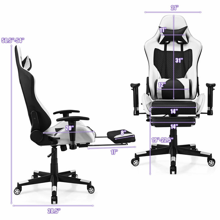 Costway - Massage Gaming Chair Reclining Office Chair with Footrest - White_1