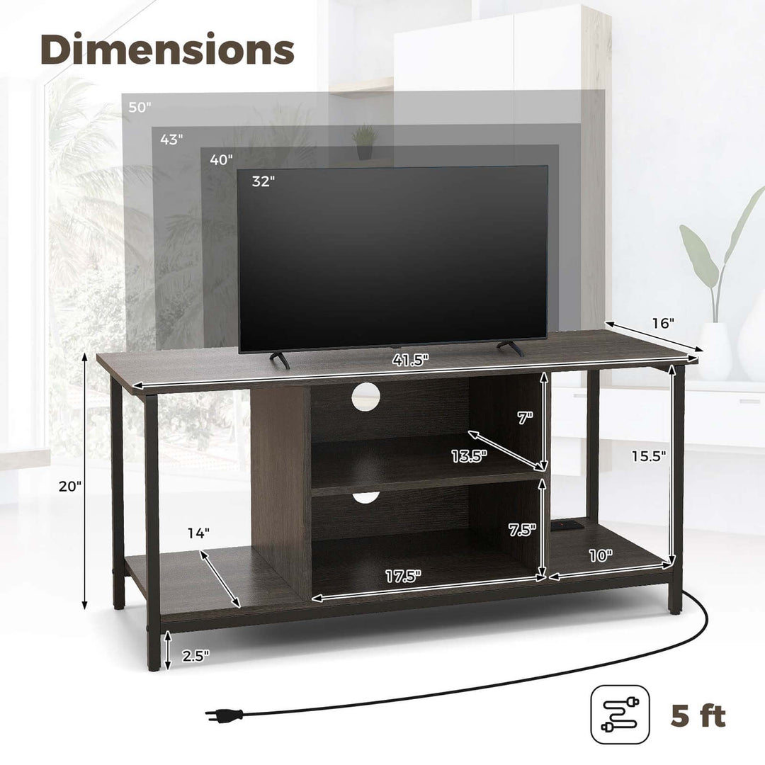 Costway - TV Stand with Power Outlet USB & Type-C Port 3-tier TV Console Table Grey - Gray_2