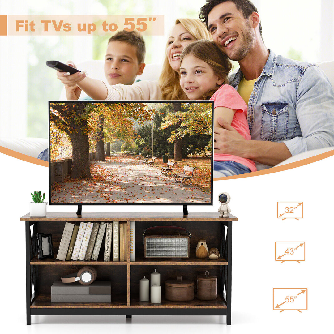 Costway - TV Stand for TVs up to 55'' Entertainment Center w/ Storage Shelves Rustic Brown - Rustic Brown/Black_5