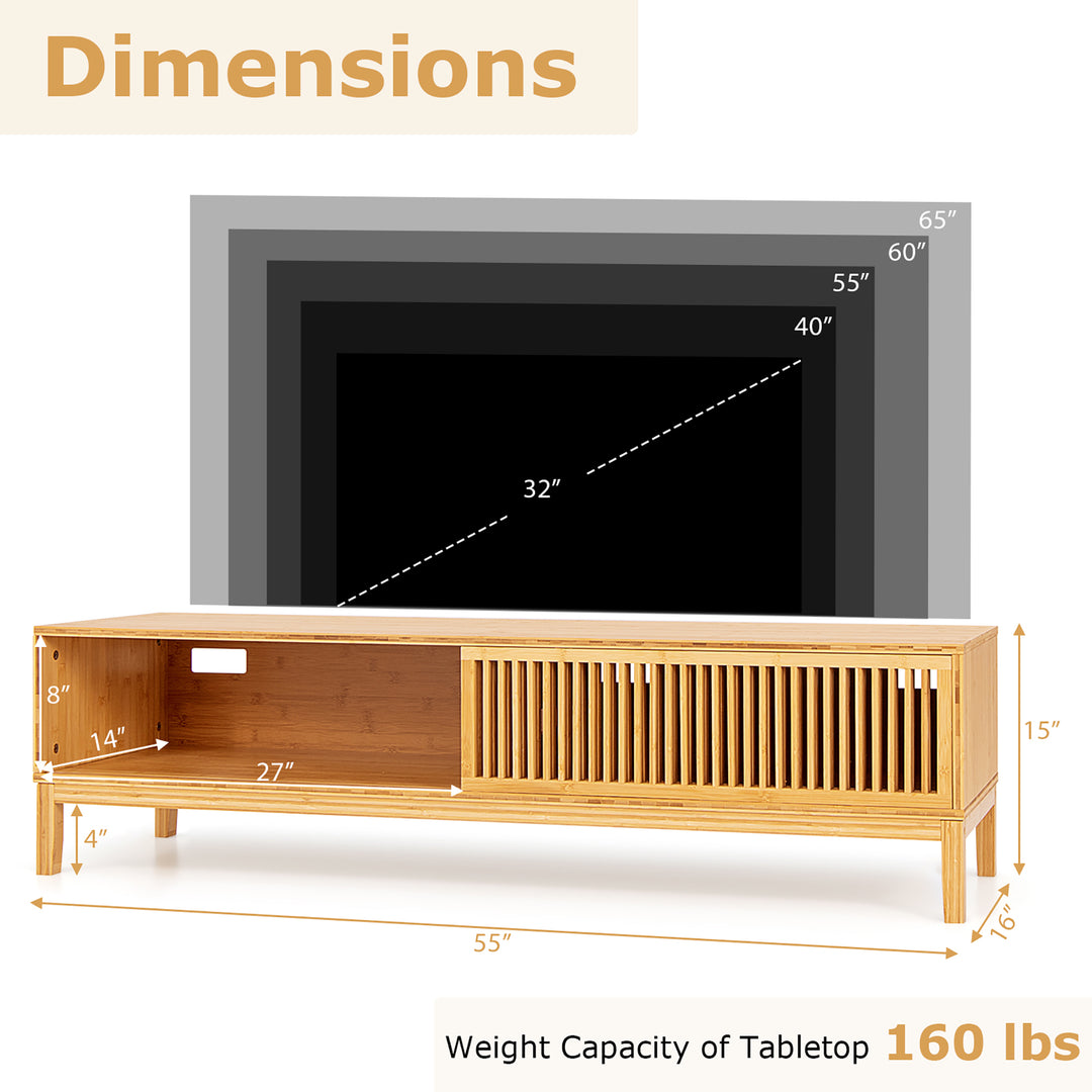 Costway - TV Stand for TVs up to 65 Inches w/ Sliding Slatted Doors 5 Cable Holes Natural - Natural_2