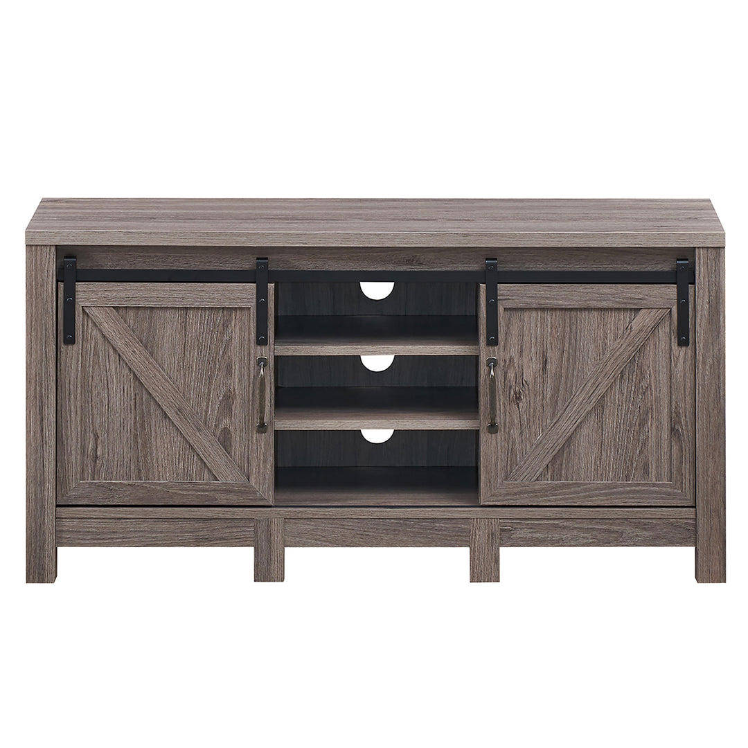 Costway - TV Stand Sliding Barn Door Entertainment Center for TV's up to 55'' with Storage - Deep Taupe_11