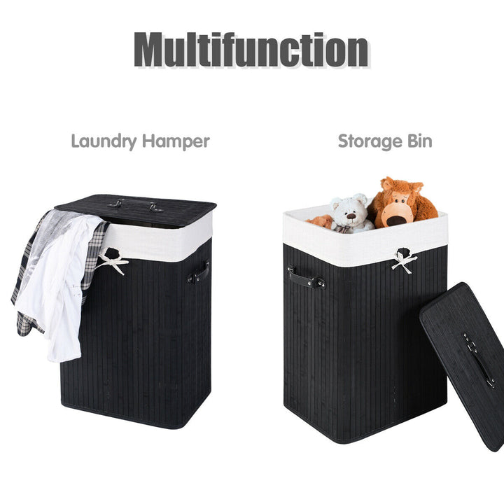 Costway Rectangle Bamboo Hamper Laundry Basket Washing Cloth Bin Rangier Lid Black - Black/White_7