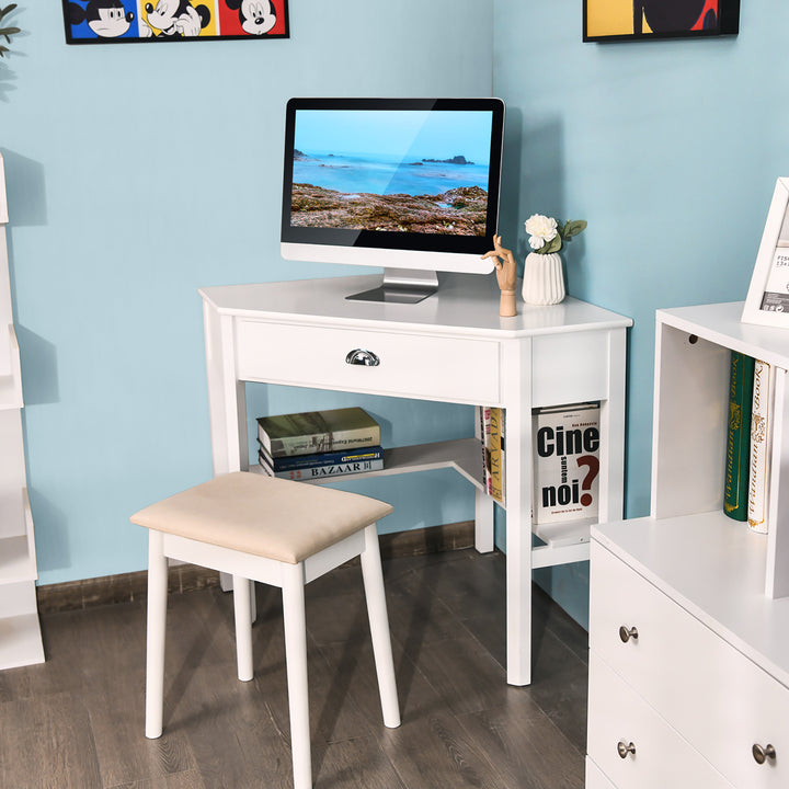 Costway - Triangle Computer Desk Corner Office Desk Laptop Table with Drawer Shelves - Rustic White_3