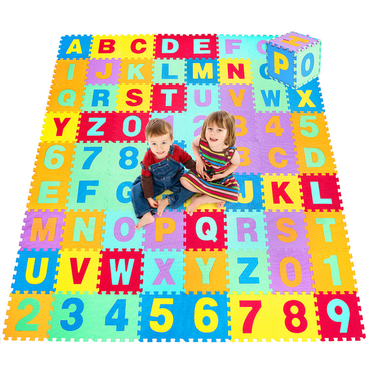 Costway Kids Foam Interlocking Puzzle Play Mat w/Alphabet & Numbers 72-Piece Set - Multi-Color_11