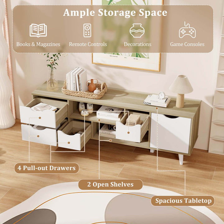 Costway - TV Stand for TVs up to 55" with Storage 4 Drawers & 2 Open Shelves for Bedroom - Oak_6