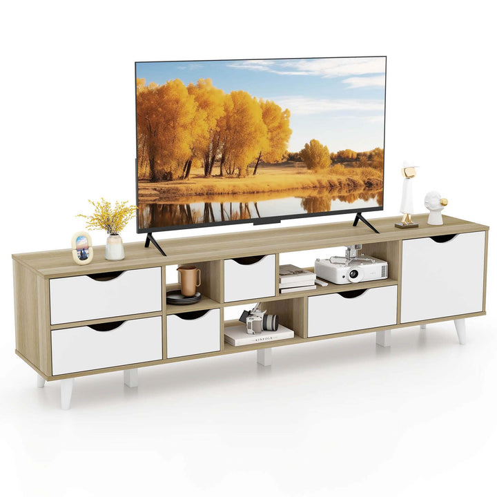 Costway - TV Stand for TVs up to 65" with Storage 5 Drawers & 3 Open Shelves for Bedroom - Oak_0