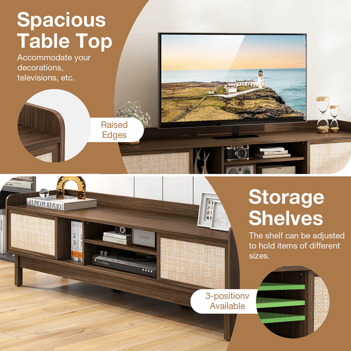 Costway - Wooden TV Stand for TVs up to 65" with Storage Adjustable Shelf & Sliding Doors Walnut - Walnut/Beige_6