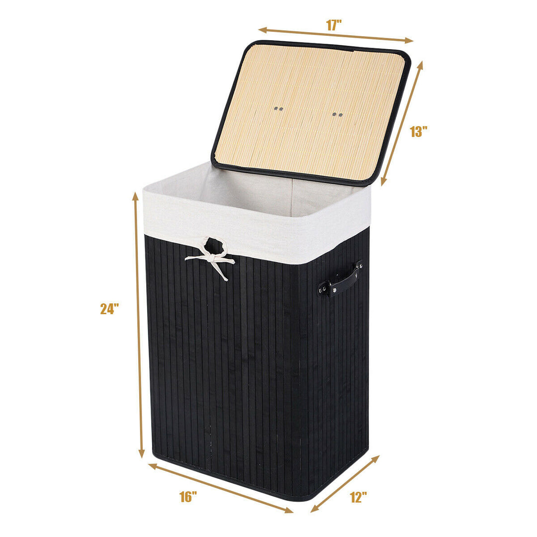 Costway Rectangle Bamboo Hamper Laundry Basket Washing Cloth Bin Rangier Lid Black - Black/White_2