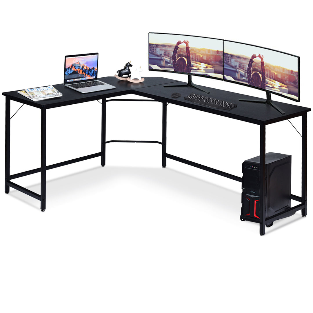 Costway - L-Shaped Computer Desk Corner Workstation Study Gaming Table Home Office - Black_0