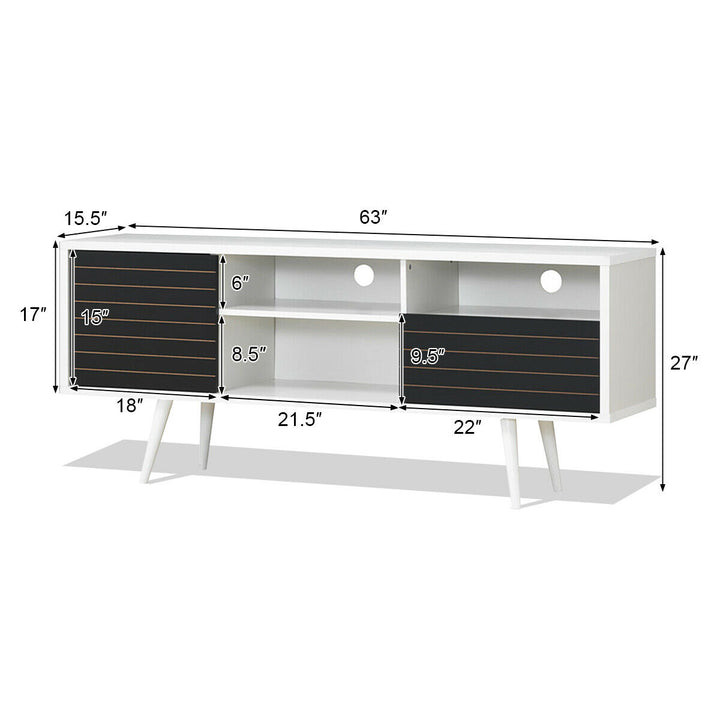 Costway - Modern TV Stand/Console Cabinet 3 Shelves Storage Drawer Splayed Leg Black/White - White/Black_1