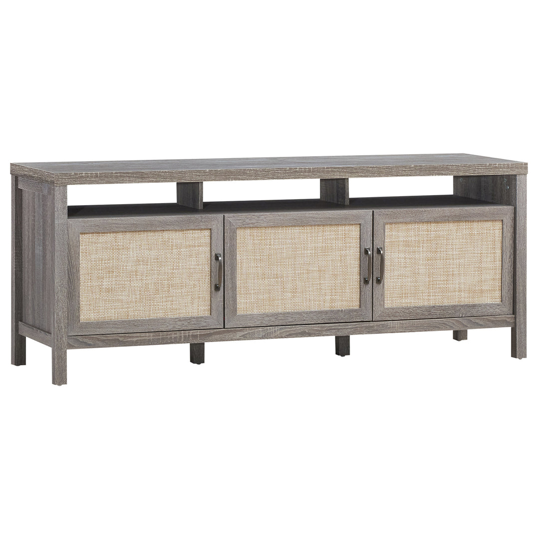 Costway - TV Stand Entertainment Media Center for TV's up to 65'' w/ Rattan Doors Grey Oak - Gray Oak_4