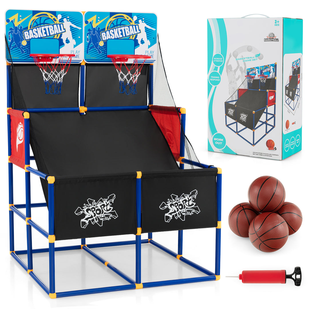 Costway - Kids Dual Shot Basketball Arcade Game w/4 Balls Pump Easy Quick Assembling Gift - Black/Blue/Red_11