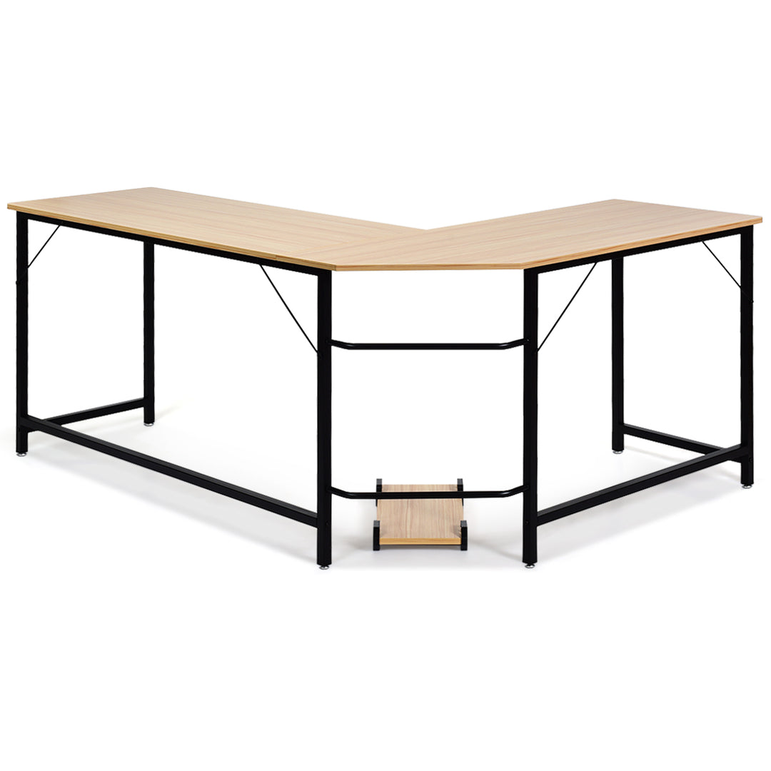 Costway - L-Shaped Computer Desk Corner Workstation Study Gaming Table Home Office - Natural_5