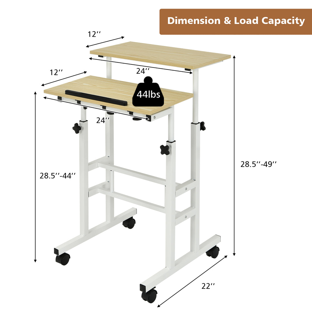 Costway - Mobile Standing Desk Rolling Adjustable Laptop Cart Home Office - Natural_2