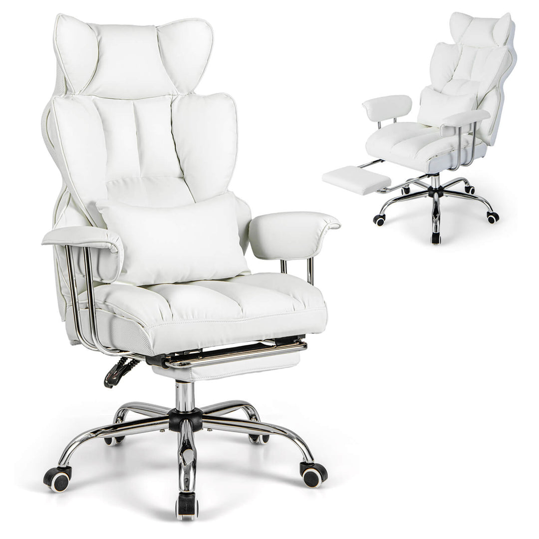 Costway - Office Desk Chair Big and Tall Executive Office Chair with Footrest Lumbar Support - White_0