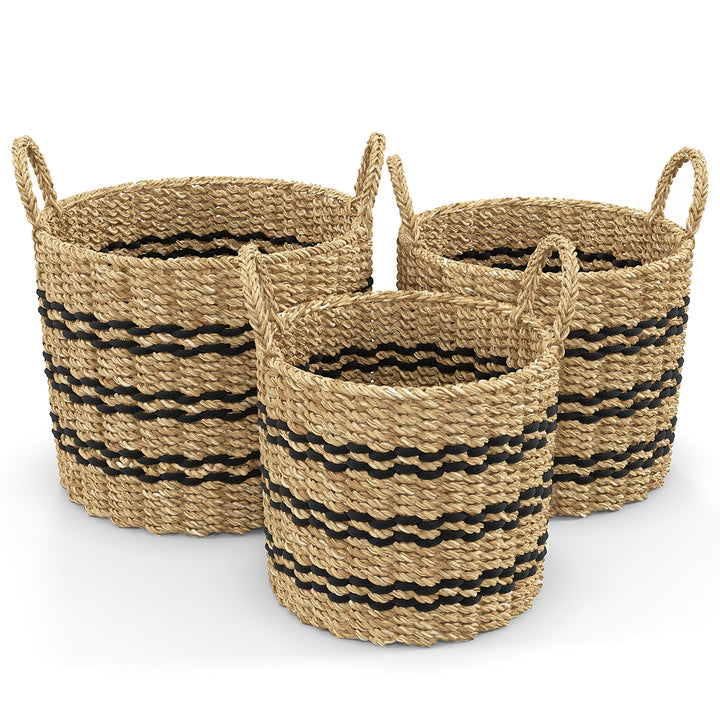 Costway Seagrass Basket Set of 3 Stackable Storage Bins w/ Handles Home Organizers - Natural_9