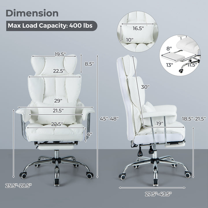 Costway - Office Desk Chair Big and Tall Executive Office Chair with Footrest Lumbar Support - White_2