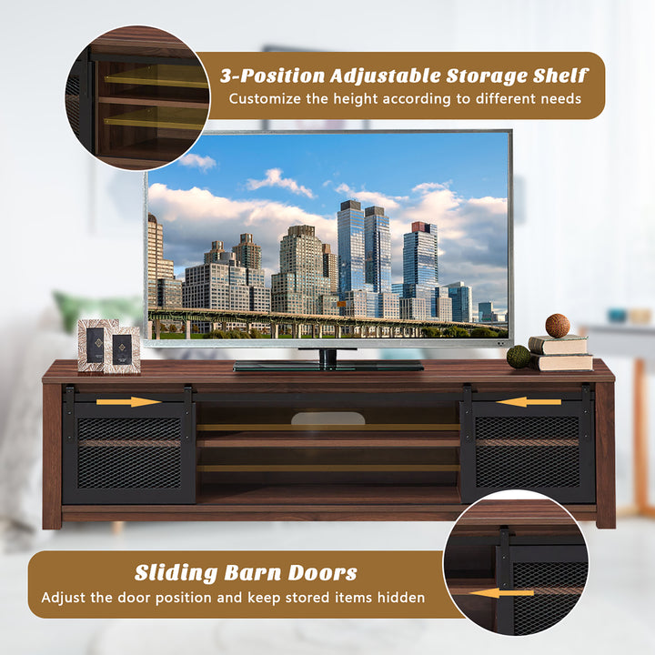 Costway - TV Stand Entertainment Center for TV's up to 65'' with Sliding Mesh Doors Walnut - Walnut_7