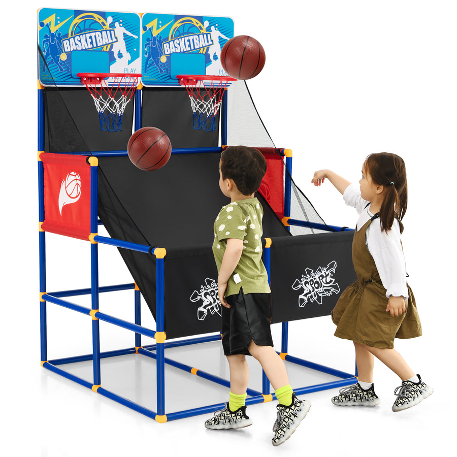 Costway - Kids Dual Shot Basketball Arcade Game w/4 Balls Pump Easy Quick Assembling Gift - Black/Blue/Red_0