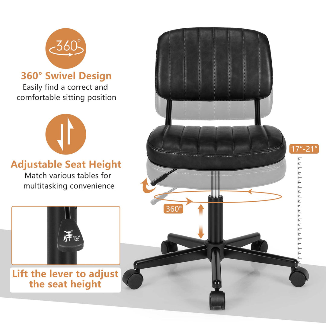 Costway - PU Leather Office Chair Adjustable Swivel Task Chair with Backrest (2pc) - Black_7