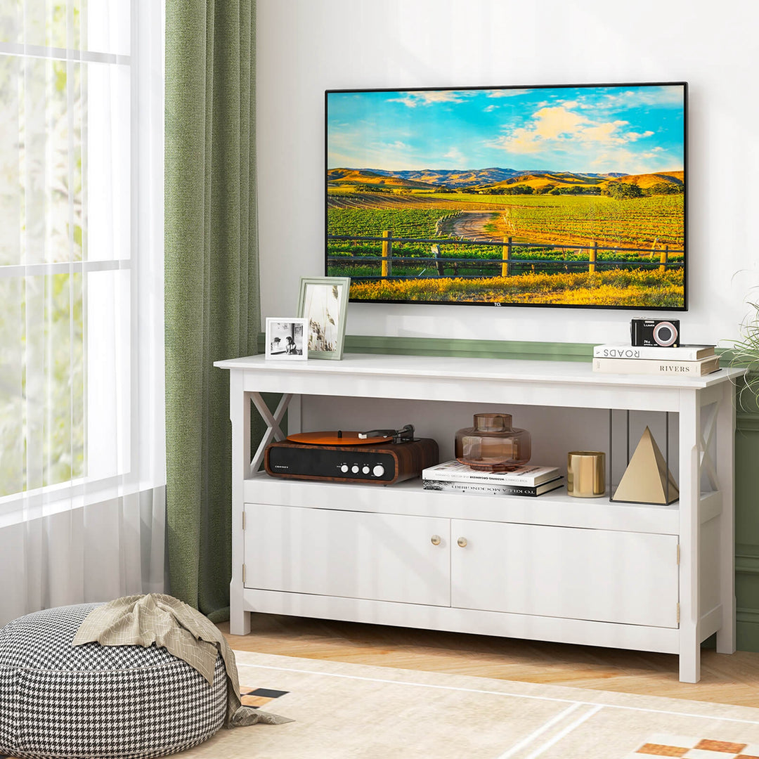 Costway - TV Cabinet Freestanding Wooden Console Media Entertainment Center Living Room - White_1