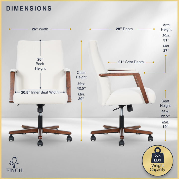 Finch Neo One Fabric Mid-Back Home Office Chair with Padded Arms - Cream_2