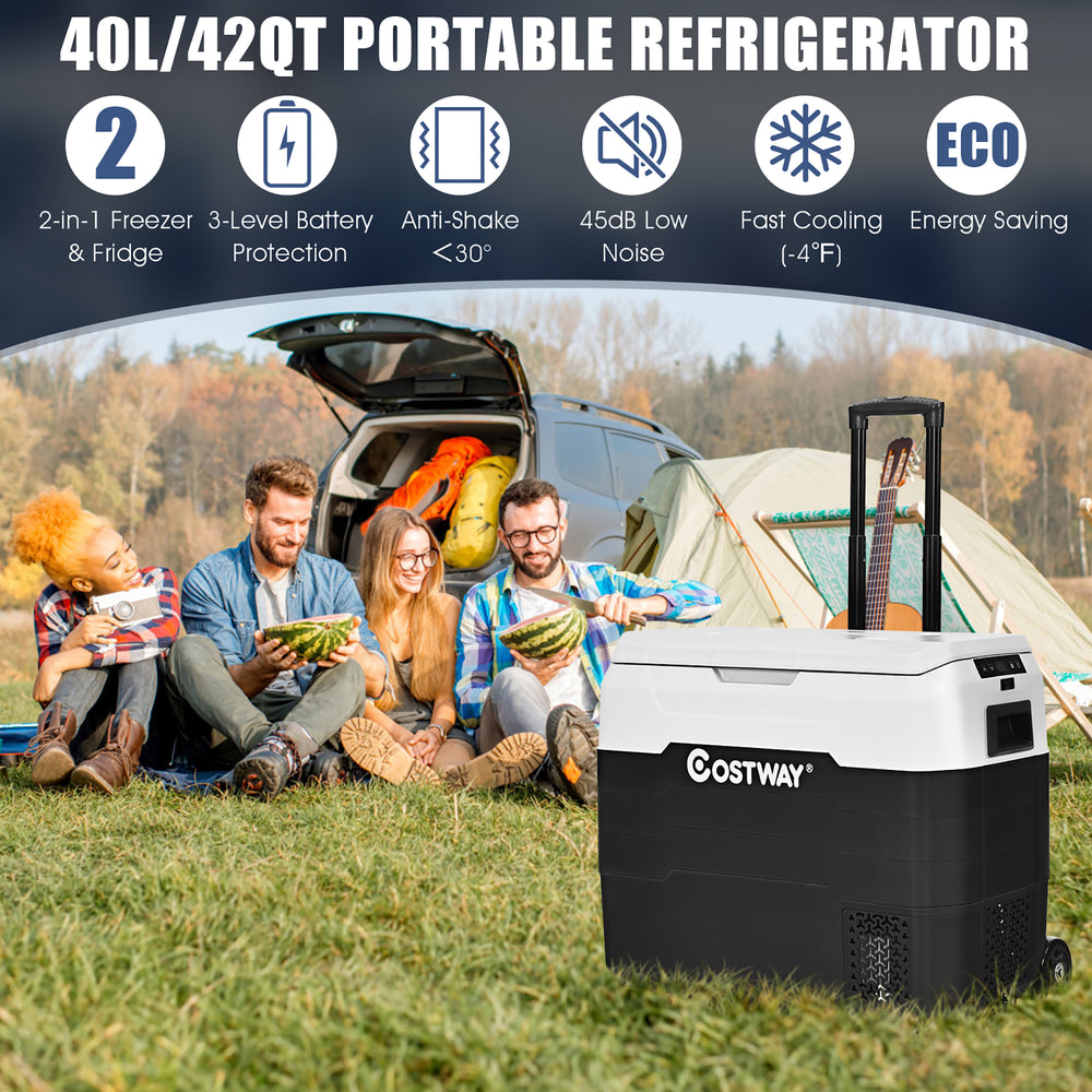 Costway - 42 QT Portable Car Refrigerator Dual-Zone Car Cooler - White_1