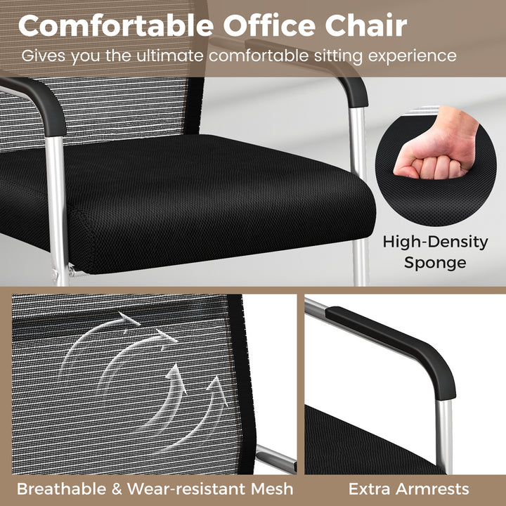 Costway - Office Guest Chairs with Metal Sled Base and Armrests Mesh Reception Chair (Set of 4) - Black_7