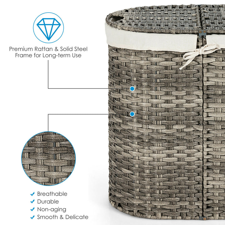 Costway Handwoven Laundry Hamper Laundry Basket w/2 Removable Liner Bags Grey - Grey_6