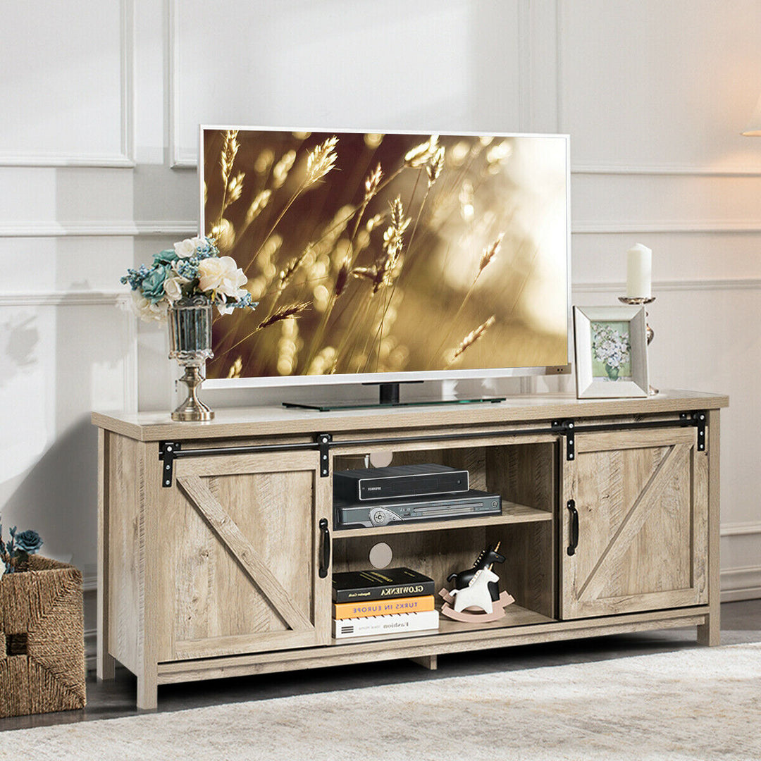 Costway - TV Stand Console Cabinet Sliding Barn Door for TVs up to 60'' White Oak - White Oak_5