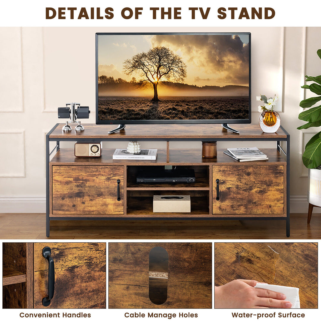 Costway - Industrial TV Stand for TVs up to 65'' Media Center w/ Cabinets & Adjustable Shelf - Rustic Brown_8