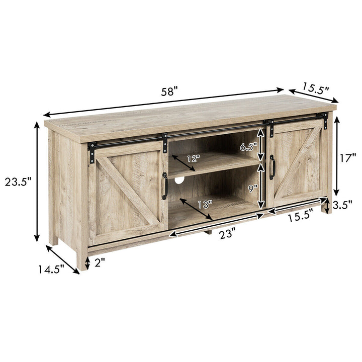 Costway - TV Stand Console Cabinet Sliding Barn Door for TVs up to 60'' White Oak - White Oak_2