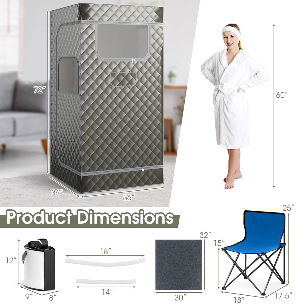 Costway - Portable Steam Sauna for Home Full Body Sauna Box with 3L Steam Generator - Gray_1