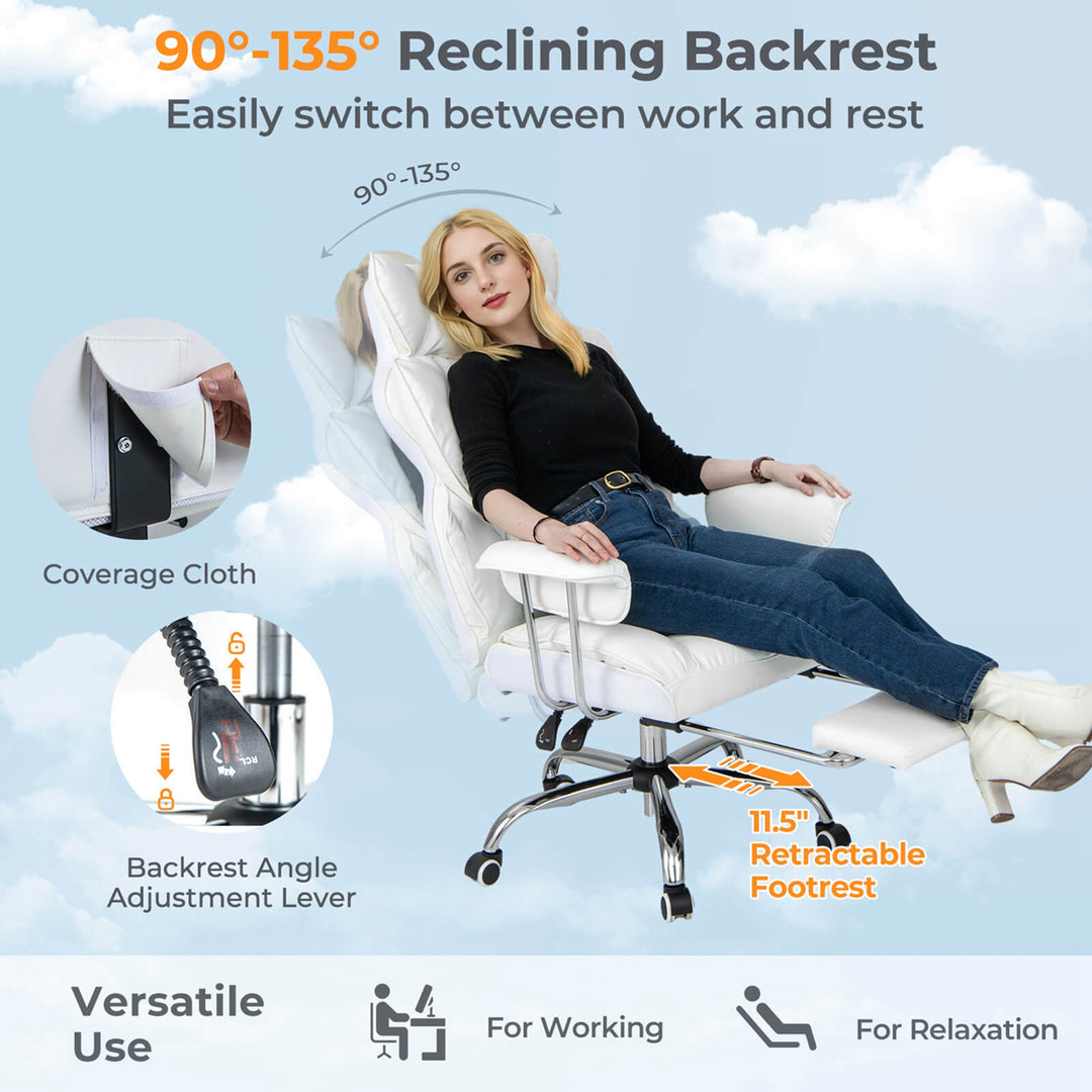 Costway - Office Desk Chair Big and Tall Executive Office Chair with Footrest Lumbar Support - White_5