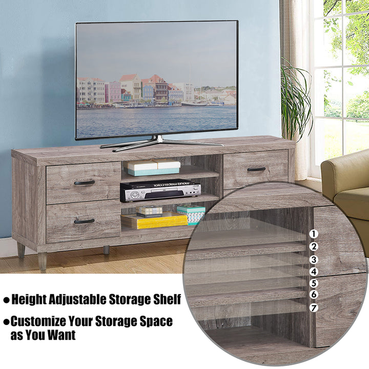 Costway - TV Stand Entertainment Center Hold up to 65'' TV with Storage Shelves & 4 Drawers - Brown_6