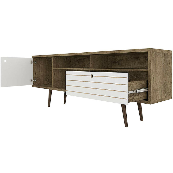 Costway - Modern TV Stand/Console Cabinet 3 Shelves Storage Drawer Splayed Leg Wood/White - Oak/White_9