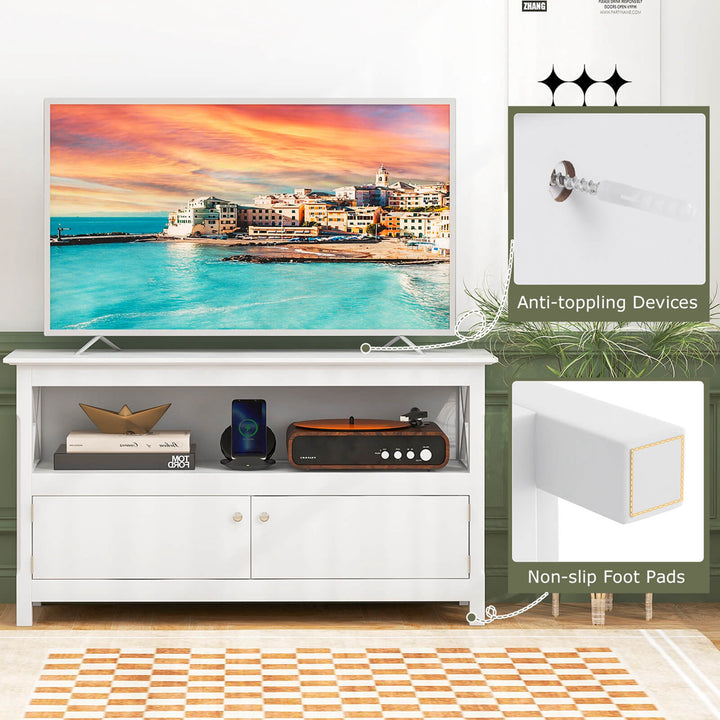 Costway - TV Cabinet Freestanding Wooden Console Media Entertainment Center Living Room - White_8