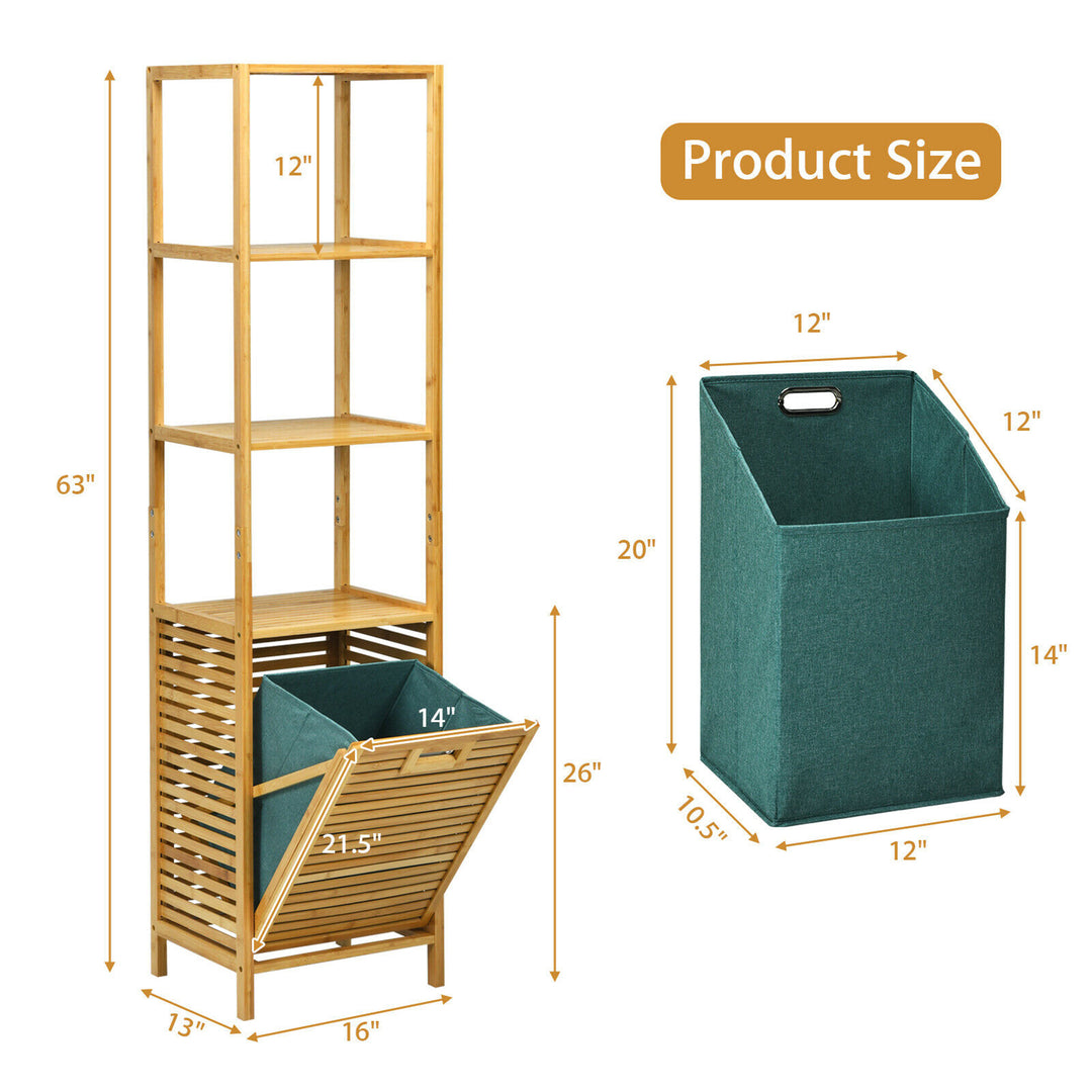 Costway Bathroom Tilt-out Laundry Hamper Bamboo Tower Hamper w/3-Tier Shelves - Natural Color_1