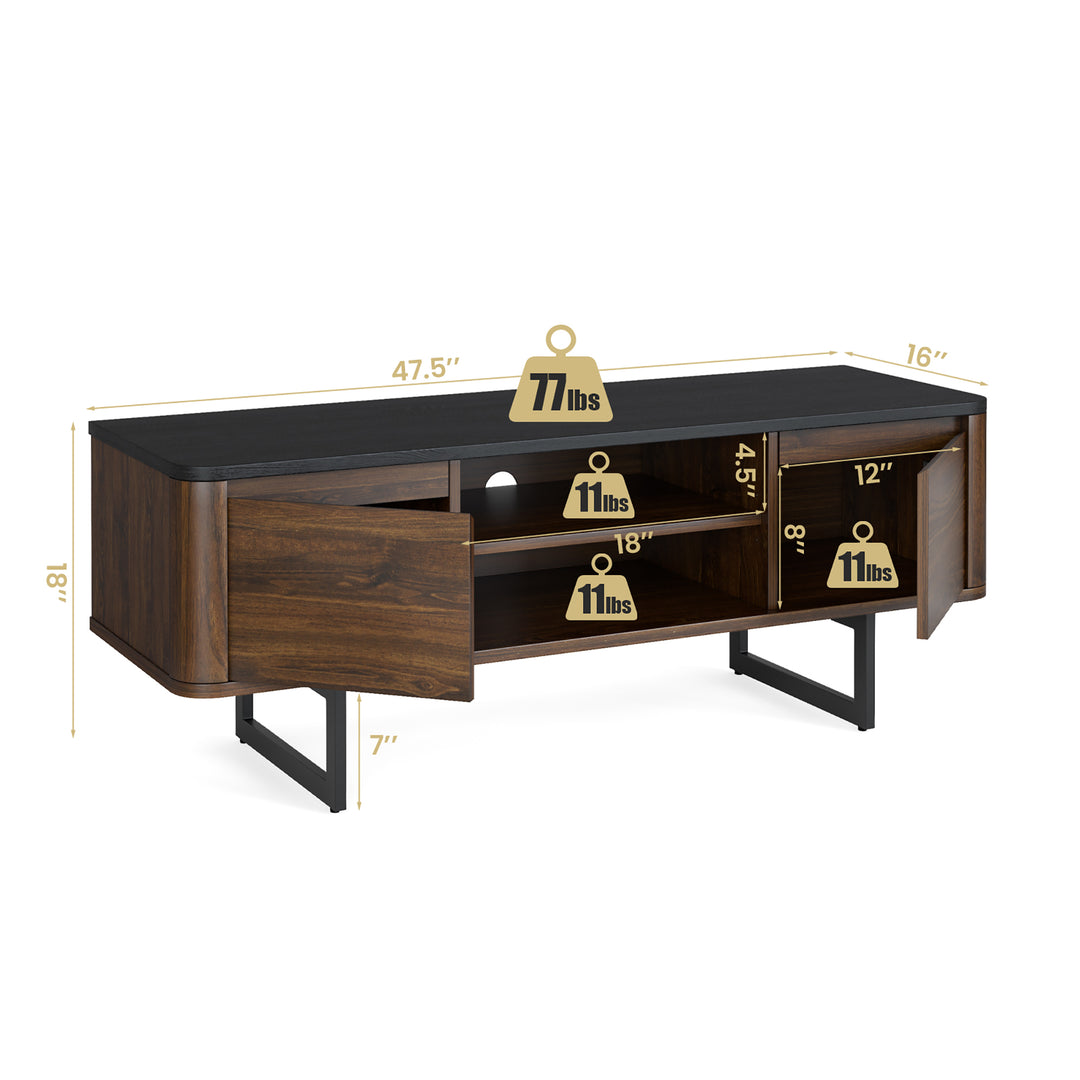 Costway - TV Stand Entertainment Media Console w/ 2 Cabinets & Adjustable Shelf - Walnut/Brown_3