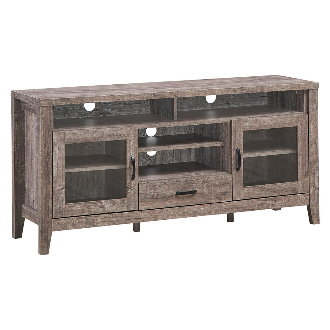 Costway - TV Stand Tall Entertainment Center Hold up to 65'' TV w/ Glass Storage & Drawer - Walnut_11