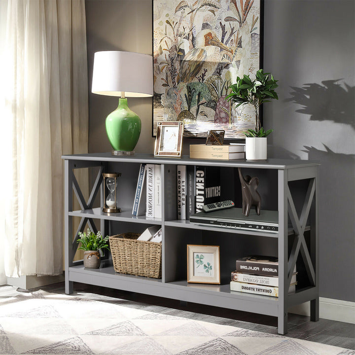 Costway - TV Stand Entertainment Media Center for TV's up to 55'' w/ Storage Shelves Gray - Gray_2