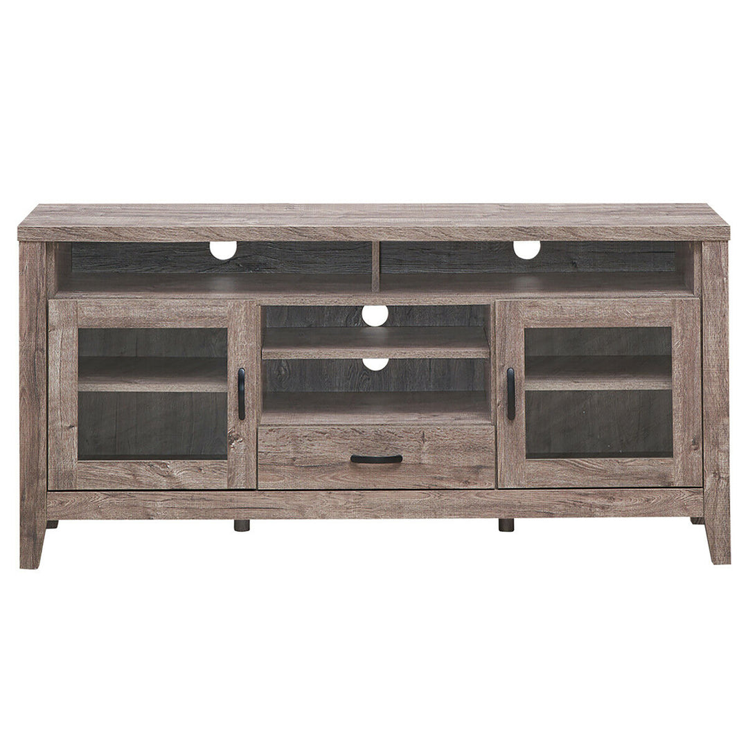 Costway - TV Stand Tall Entertainment Center Hold up to 65'' TV w/ Glass Storage & Drawer - Walnut_10