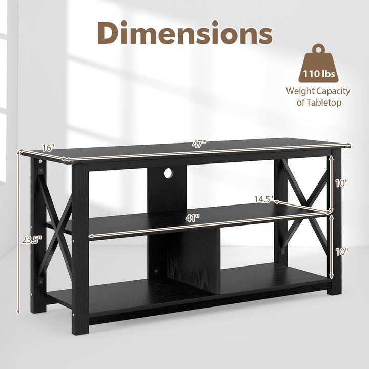 Costway - Modern Entertainment Center Farmhouse TV Stand for TV's up to 55''w/ Open Shelves Black - Black_2