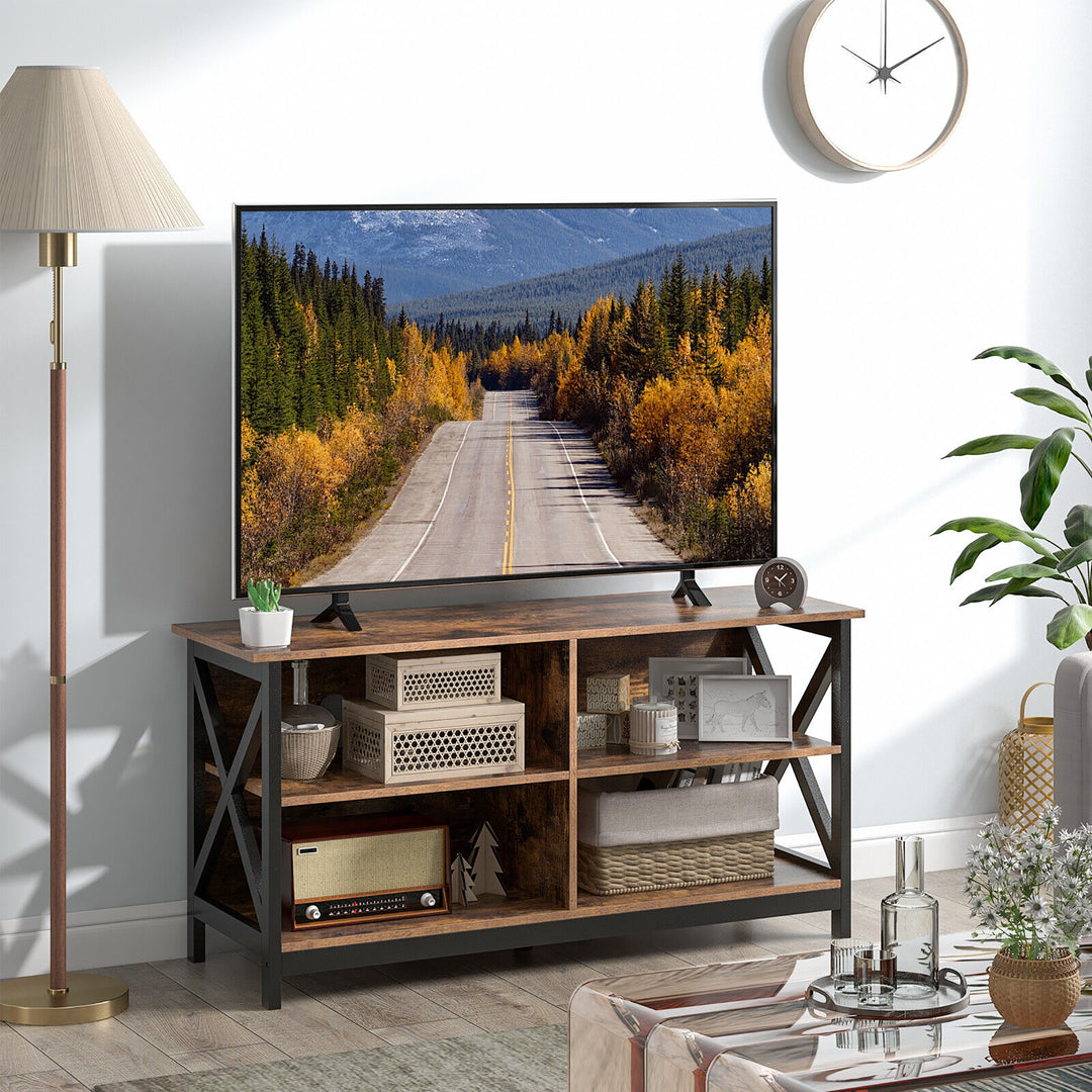 Costway - TV Stand for TVs up to 55'' Entertainment Center w/ Storage Shelves Rustic Brown - Rustic Brown/Black_4