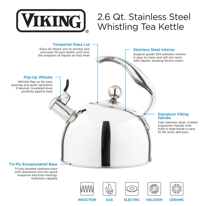 Viking 2.6 Quart Whistling Tea Kettle with 3-Ply Base, Stainless Steel - Stainless Steel_5
