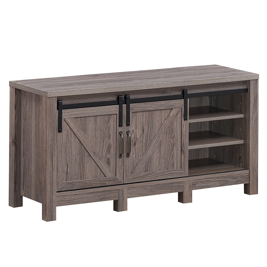 Costway - TV Stand Sliding Barn Door Entertainment Center for TV's up to 55'' with Storage - Deep Taupe_10