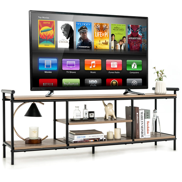 Costway - Industrial TV Stand for TV's up to 60'' Media Center Console Table w/ Open Shelf - Natural_0